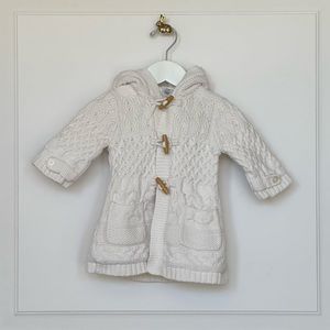 Baby Gap | Ivory/Cream Cable-Knit Fleece-Lined Hooded Sweater with Toggl…